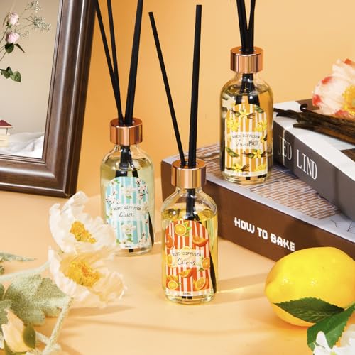 Reed Diffuser Set of 3 Pack, Linen Vanilla Citrus Scented Oil Diffuser with 15 Sticks, Reed Diffusers for Home, Bathroom A...