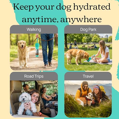 The Frankie Co. 4 in 1 Dog Water Bottle, Leakproof Pet Water Dispenser with Bowl, Poop Bag Holder & Shovel, Dog Travel Acc...