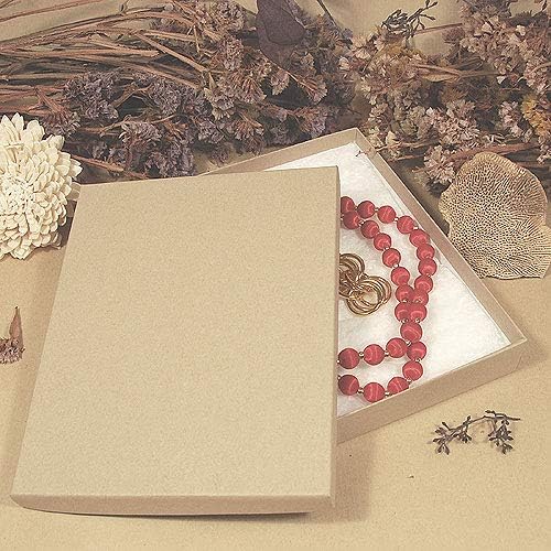 RJ Displays 25 Piece Pack Brown Kraft Paper Cotton Filled Lidded Jewelry Gift Box Necklace, Belt Buckle, Pendant, Brooch, ...