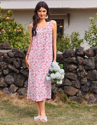 Ekouaer Nightgowns for Women Long Sleeveless Night Gowns Ladies Soft Nightdress Victorian Sleepwear with Pockets S-XXXL