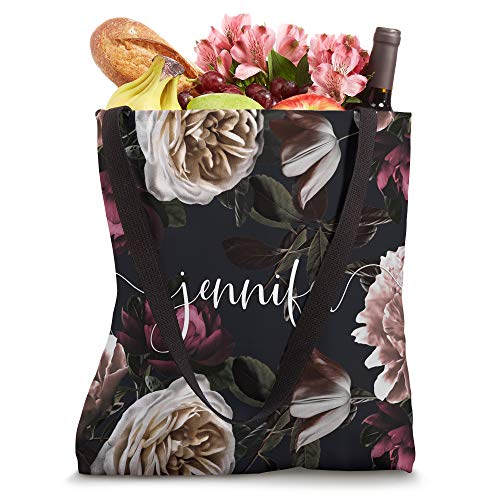 Jennifer - Elegant Floral Rose & Peony Personalized Name Tote Bag