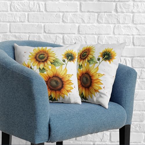Kwlegh Sunflower Pillow Covers 18x18 Set of 2 Summer Throw Pillow Covers Yellow Flower Outdoor Pillow Case Square Cotton L...