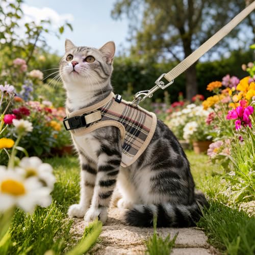 AIITLE Adjustable Bunny Harness & Leash Set - Soft Mesh Liner, Comfort Fit Plaid Pattern Vest with Magic Tape Design, Port...