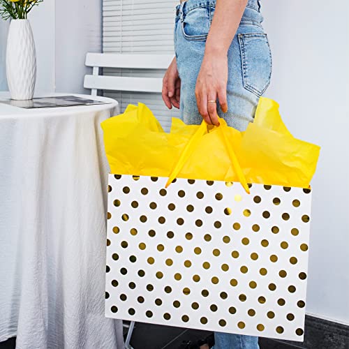Plauthus 15.7" Extra Large Gift Bags for Presents with Tissue Paper for Birthday Party and Baby Shower (4 Pack, Gold, Rose...