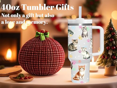 40 OZ Kitty Cat Tumbler with Handle.Kitty Cat Lover Cup Gift.40 OZ Unique Birthday Christmas Kitty Cat Tumblers Gifts for ...