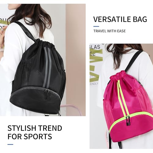 JELUTAR Drawstring Backpack Gym Bag with Shoes Compartment for Soccer, Basketball, Swim, Water-Resistant String Backpack B...