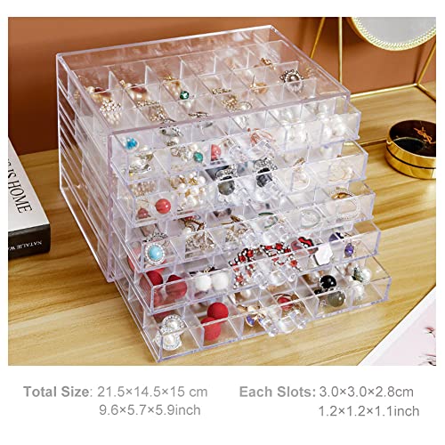 QIYUSHRY Earring Storage Box Acrylic Jewelry Storage Holder Ring Clear Plastic Transparent Jewelry Display Stand with 5 Dr...