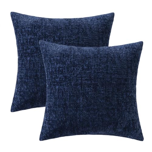 MIULEE Decorative Throw Pillow Covers 18x18 Pack of 2 Navy Blue Couch Pillow Covers Soft Cozy Textured Chenille Pillowcase...