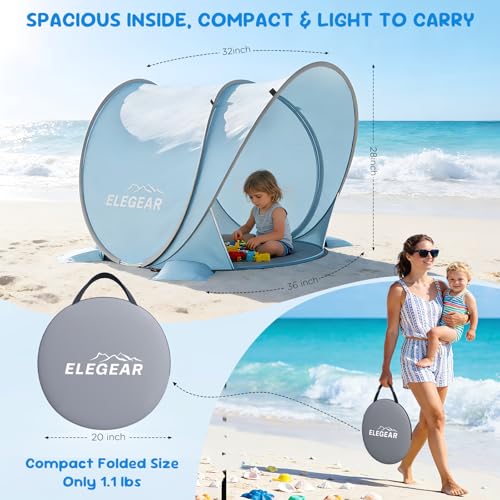 Elegear Pop Up Baby Beach Tent with Mini Canopy, CumbreX™ UPF 50+ UV Protection Baby Tent Sun Shelter, 1S Setup Portable B...