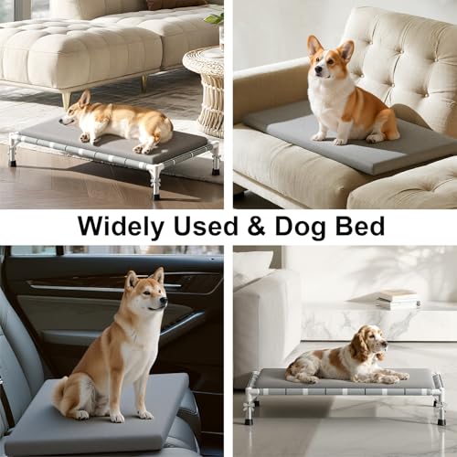 Elevated Raised Outdoor Dog Bed - Cooling Lifted Outside Dogs Bed with Cushion Mat Dog Hammock Bed with Stainless Steel Fr...