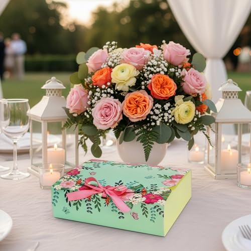 ZAVOOS 20 Pack Gift Boxes with Lids, 10.6 x 7.8 x 3.1 Inch Paper Floral Bridesmaid Proposal Box with Ribbon, Large Decorat...