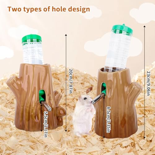 HJLSWXKQ Stump-Shaped Ceramic Hamster Water Bottle - Leak Proof Small Animal Waterer with Bracket, 4.27oz(125ML) for Syria...
