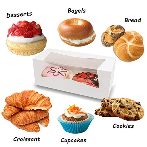 Fit Meal Prep 25 Pack 9 x 4 x 3.5 Inches White Bakery Boxes with Window, Auto-Popup Cardboard Gift Packaging and Baking Co...