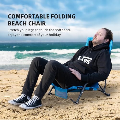 Foristrail Portable Folding Beach Chair for Adults Set of 2 - Lightweight Low Back Sling Chair with Cup Holder & Storage P...