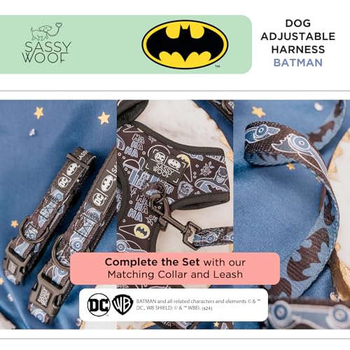 Sassy Woof Dog Adjustable Harness - Batman™ - M, Breathable Mesh, No Pull Design with Two D-Rings, Patented Design, Perfec...