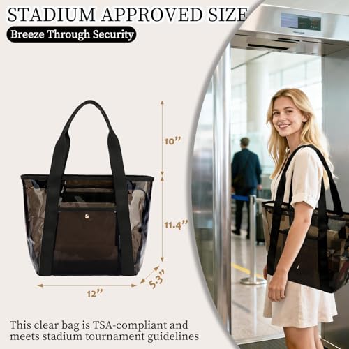 Fammart Clear Bag for Stadium Events, 12x6x12 Jelly Tote Bag for Women with Zipper for Beach Sports Concerts Work