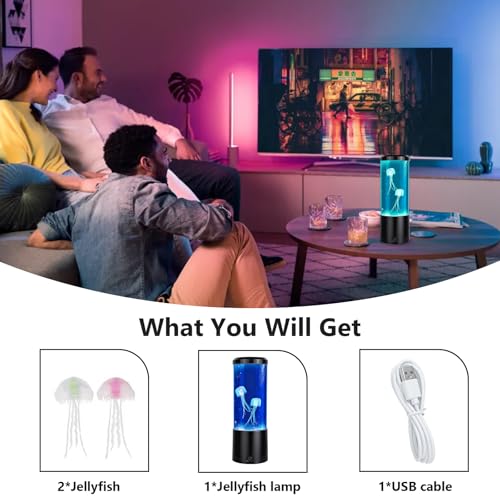 ALYRMEI Jellyfish Lamp,Jellyfish Night Light Table Lamp with 7 Color Changing,Jelly Fish Light Aquarium Lamp Mood Night Li...