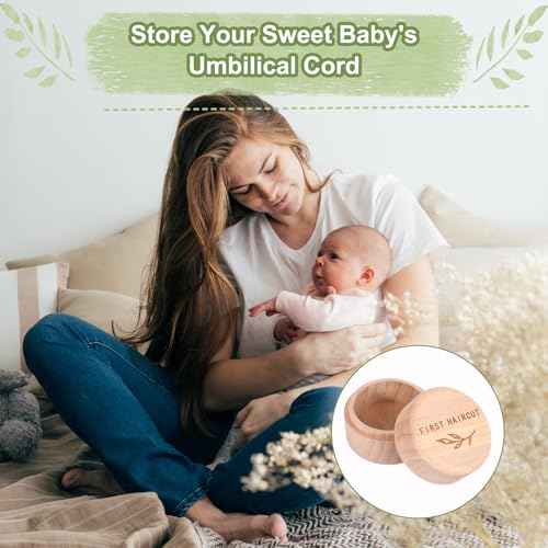 Hpmjz Memorial Box Engraved Wooden Round Newborn Wood Case Baby Keepsake Tooth Box Fetal Hair Memorial Storage Container C...
