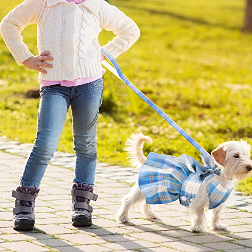 Potchen 4 Pcs Cute Plaid Dog Dress Set with Bow Tie Harness & Leash for Small Dogs, Puppy Clothes for Girls Outfits(Xs,Dar...