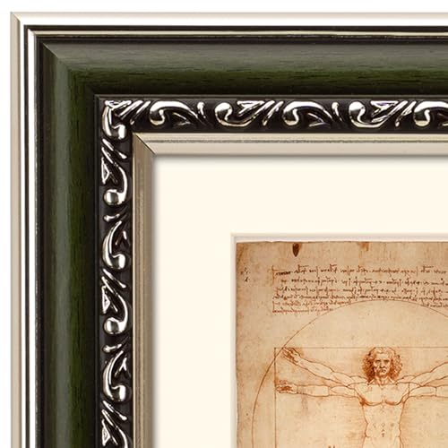 WYNCO 11x14 in Distressed Green and Silver Curved Scrollwork Motif Embossed Ornate Classic Picture Frame, Matted for 8x10 ...