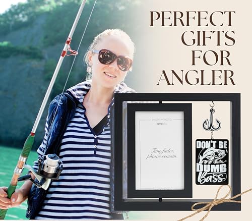 InnoBeta Fishing Gifts for Men on Birthday, Christmas, Rotating Picture Frame, 4x6 Double-Sided Display Photo Frame