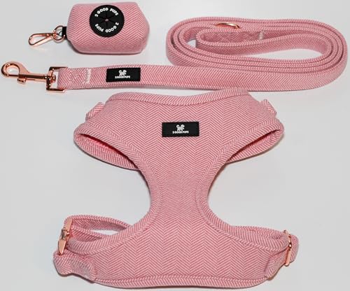 2GoodPups Pink Dog Harness Leash and Poop Bag Holder Set - Puppy Essentials Kit - Dog Harness No Pull - Dog Harness for La...