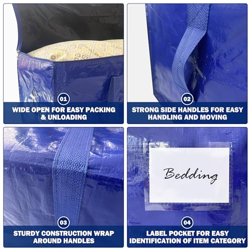 8 Pack Extra Heavy Duty Large Moving Bags with Strong Zipper & Carrying Handles, Sturdy Clothes Storage Bags Totes Bins, P...