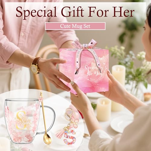 Gifts for Women Double Wall Flower Glass Coffee Mug Initial Glass Cup Personalized Monogrammed Birthday Wedding Christmas ...
