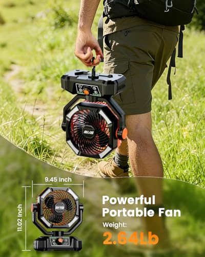 Skytoo Camping Fan, 20000mAh Battery Powered Fan with LED Lantern, Rechargeable Battery Operated Oscillating with Remote H...