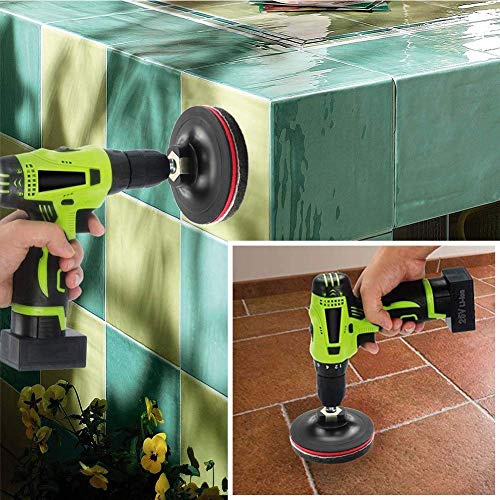 DUOSHIDA 4 Inch Drill Powered Brush Tile Scrubber Scouring Pads Cleaning Kit, 2 Different Stiffness, 4-Inch Disc Pad Holde...