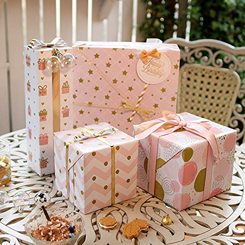 Namzi flowers, gifts, gift box packaging paper, pink glossy gold printed packaging paper, (pink star grid)