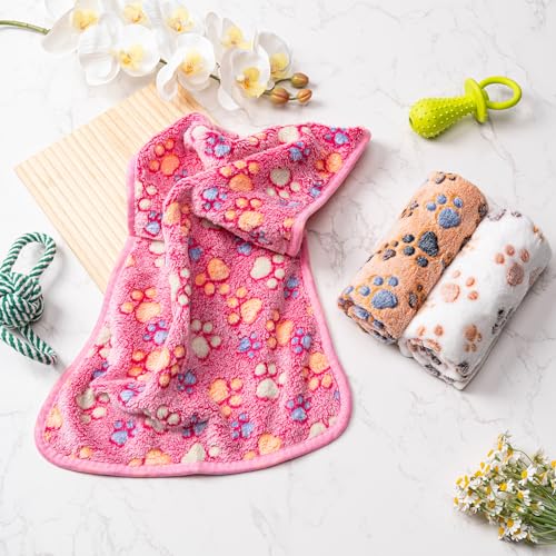 1 Pack 3 Blankets Fluffy Premium Fleece Soft Pet Blanket Flannel Throw for Cat Dog Puppy (Small 23x16'', Paw-White/Pink/Br...