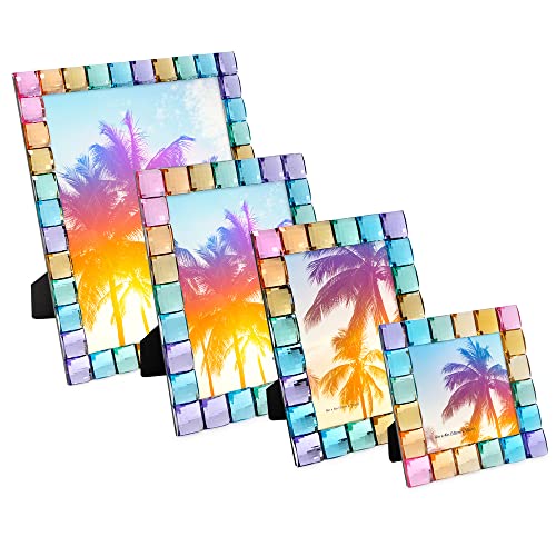 Isaac Jacobs Decorative Sparkling Jewel Picture Frame, Photo Display & Home Décor (4x4, Rainbow)