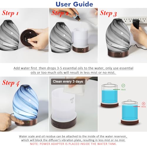 Essential Oil Diffuser Aromatherapy Diffuser -150ml Art Glass Aroma Diffuser for Home Ultrasonic Diffuser with Auto Shut-O...