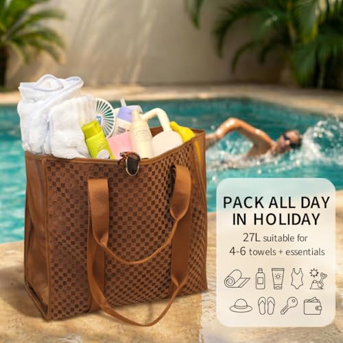 MOMINSIDE Beach Bags for Women Mesh Beach Bag - Large Beach Tote Bag with Zipper, 2 Insulated Pocket, Hat & Towel Clips, F...