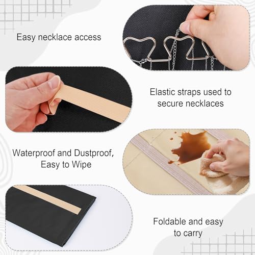Dynoro Double-Sided Hanging Jewelry Organizer, Large Black Storage Roll for Earrings, Necklaces, Rings, 48 Pockets 21 Hook...
