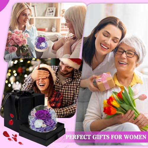 FIACO Gifts for Women Mom Mothers Day Birthday Preserved Flowers in Glass Dome Forever Fresh Flowers for Delivery Eternal ...