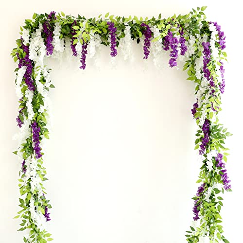 Apeair Wisteria Artificial Flowers Garland, 2Pcs Total 14.4ft Silk Faux Wisteria Vine Kit, Hanging Flower Plant for House ...