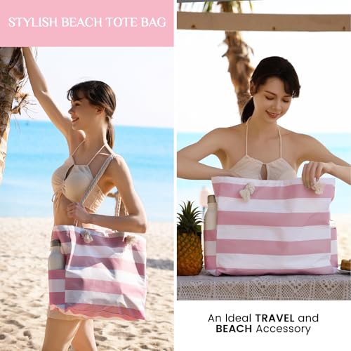 fauson Beach Bags for Women - Large Beach Tote Bag Waterproof Sandproof with Zipper, Swiming Pool Bag