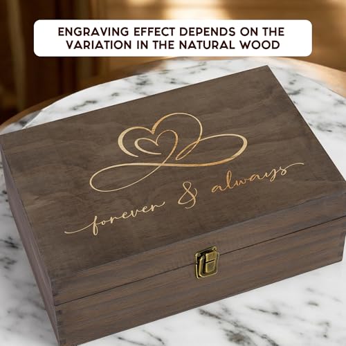 Rustic Wooden Memory Box – Medium Keepsake Storage Box with Double-Sided Engraving – “Forever & Always” Outside & “Every L...