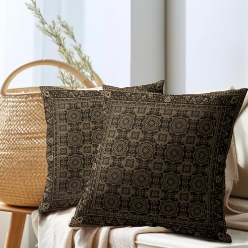 Brown Antique Tabriz Rug Print Pillow Covers 12x12 Inches Retro Turkish Throw Pillow Case Set of 2 Vintage Floral Block Pr...
