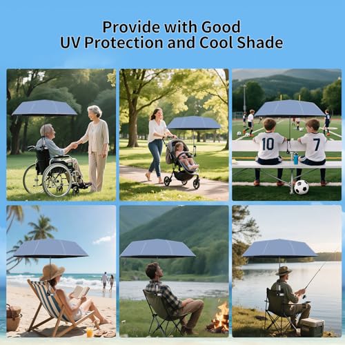 GZWKEAK Beach Chair Umbrella with 360° Adjustable Clamp, 45in UPF 50+ Portable Folding Sun Shade for Outdoor Camping Wheel...
