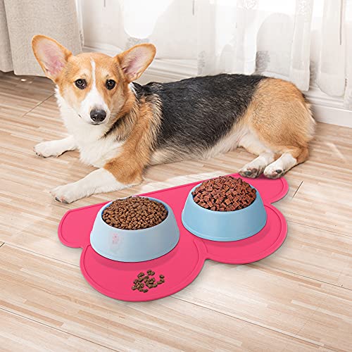 DesignSter Pet Food Mats–Dog Cat Feeding Mat Top Grade Cloud Silicone Pad Anti-Slip Waterproof Anti-Slip Bowl Placemat (Ruby)