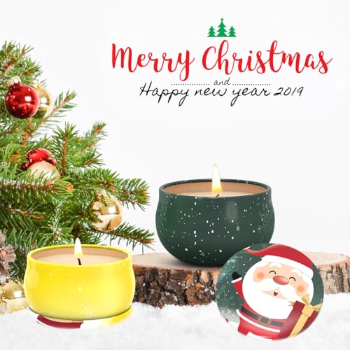 Set of 3 Small Christmas Soy Wax Scented Candles Gift Set for Women, Santa Claus Snowman and Elk Deer with Apple&Cinnamon,...