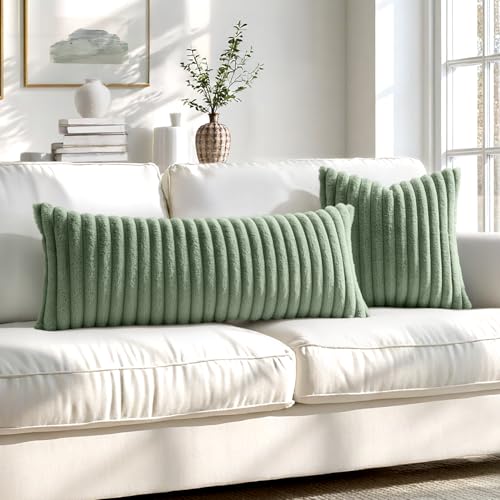 MIULEE Faux Fur Decorative Throw Pillow Covers 18x18 Inch Set of 2, Modern Spring Home Decor Soft Plush Couch Pillows Cozy...