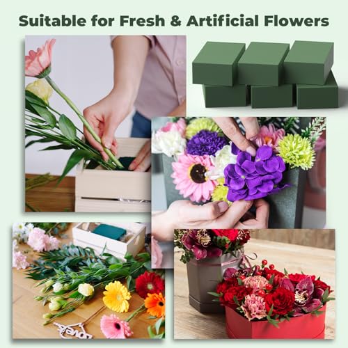 Upgraded 6 Pack Floral Flower Foam Blocks, Green Plant Foam for Flower Arrangements, Wet & Dry Florist Foam Styrofoam for ...