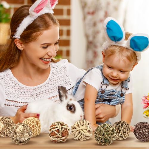 VESPRO Bunny Chew Grass Balls, Rolling Chew Toys for Small Animals, Natural Chew Grass Toys and Bunny Treats for Rabbits, ...