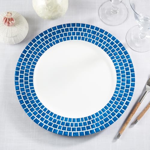 SARO LIFESTYLE Decorative Tile Edged Charger Plate (Set of 4), 13", Navy Blue