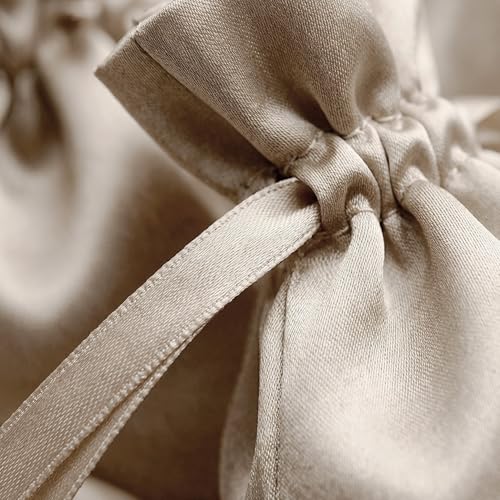 Knitial 50 Pack 3" x 4" Champagne Satin Gift Bags with Drawstring, Mini Jewelry Pouches, Wedding Favor Bags for Baby Showe...