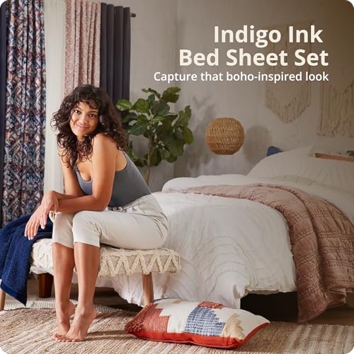 Indigo Ink - Queen Size Sheet Set, 4-Piece Boho Medallion Patterned Bedding, Soft & Wrinkle Resistant (Panther Collection,...
